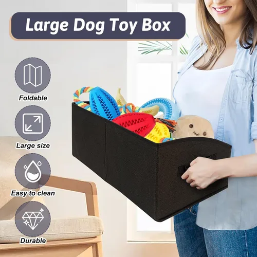 Vista 3 de VCEPJH Organizador de caja de juguetes plegable para perros, paquete de 2 cubos grandes de juguetes para perros con asa de tela, cesta abierta