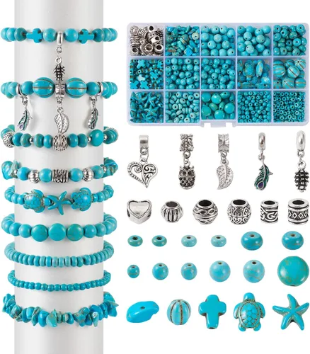 Vista 9 de Beadthoven - 160 cuentas de estrella de mar de mar y turquesa, dijes de tortuga plateada, blanco, azul, pequeños animales oceánicos, cuentas 0Ocean