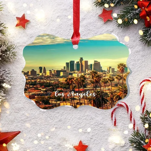 Vista 6 de Los Ángeles, California, Estados Unidos, decoración de árbol de Navidad, recuerdo de ciudad de campo, recuerdos de Navidad personalizados
