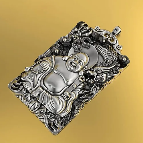 Vista 2 de Solid Thickening Maitreya Buddha Pendant Necklace Smiling Buddha Tag Trend Domineering Men's Accessories