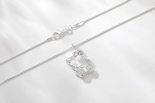 Vista 4 de UUONLY Collar de Hello Kitty collar de gato rosa chapado en plata regalo de cumpleaños para fanáticos de Hello Kitty regalos de Hello Kitty