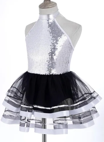 Vista 24 de CHICTRY Vestido tutú de ballet con lentejuelas brillantes para niñas y niñas, moderno disfraz de baile latino de jazz