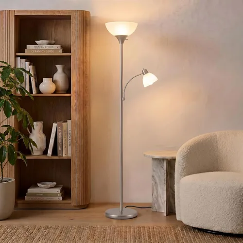 Vista 5 de [Renovado] Brightech Torchiere Lámpara de pie LED Sky Dome Plus, lámpara de pie súper brillante con lámpara de lectura para salas de estar