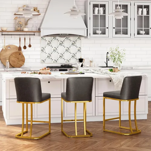 Vista 16 de ALPHA HOME Taburetes de mostrador con respaldos, taburetes de bar de 24 pulgadas para isla de cocina, silla de bar tapizada de piel sintética