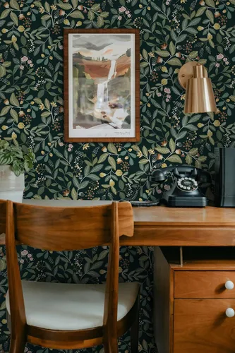 Vista 7 de Ismoon Papel tapiz verde para despegar y pegar, diseño bohemio floral y hojas en papel adhesivo grueso, papel adhesivo botánico oscuro, extraíble