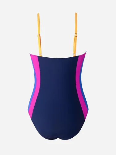 Vista 7 de CUPSHE Traje de baño de una pieza para mujer, cuello en V profundo, bloques de color, paneles con cremallera frontal