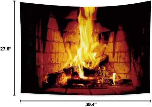 Vista 5 de Haoyiyi Tapiz de fuego ardiente de 39.4 x 27.6 pulgadas, para colgar en la pared de ladrillo brillante, vintage, regalos de Navidad, festivales