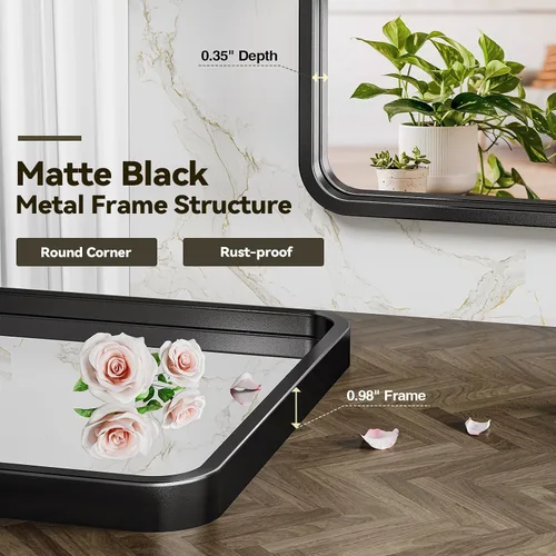 Vista 4 de Brightify - Espejo rectangular para pared de baño de 24x30 pulgadas con marco de metal negro, espejo moderno de tocador para baño, montaje vertical