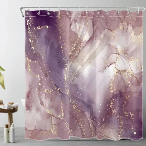 Vista 9 de LB Grey Marble Shower Curtain Decor, Modern Luxury Abstract Pink and Black Marble Textured Shower Curtain for Bathroom 60X72 inch Polyester Fabric