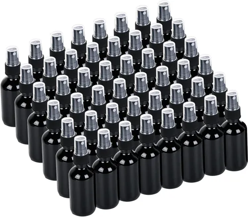 Vista 10 de Botella pulverizadora de vidrio de 2 onzas, botellas de vidrio Boston de niebla fina con pulverizador de niebla fina negra, botellas pequeñas