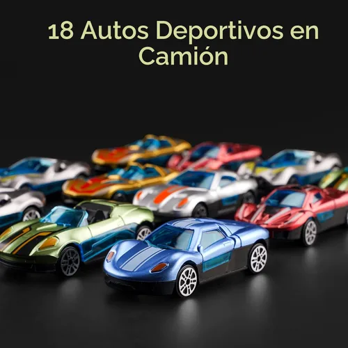 Vista 5 de BoomCaCa - Juego de transporte de camiones de juguete con 18 autos deportivos en juguetes de camiones, juguetes para niños y niñas de 3 a 10 años