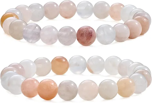 Vista 22 de Bivei - Pulsera elástica de cuentas redondas de cristales curativos semipreciosos naturales, hecha a mano, rellenadores de regalo para mujeres Ágata