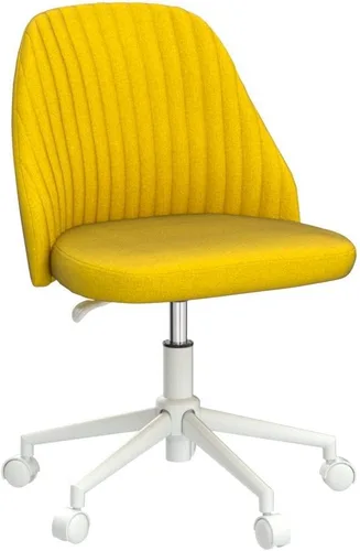 Vista 5 de SMUG VA-76-YL - Silla de escritorio amarilla, moderna y ajustable con ruedas, sin brazos para dormitorio, silla de tocador para sala de maquillaje
