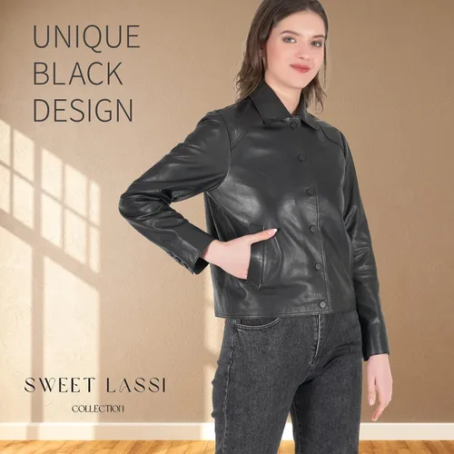 Vista 4 de Chaquetas de cuero para mujer - Chaqueta de cuero real, chaqueta de motociclista para mujer, chaquetas de motocicleta para mujer, chaqueta de moto
