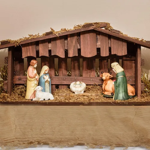 Vista 4 de Patelai 4 Piezas Camino de Mesa de Natividad de Navidad 47 x 70 Pulgadas Camino de Mesa Rústico de Arpillera Accesorios de Escena de Natividad