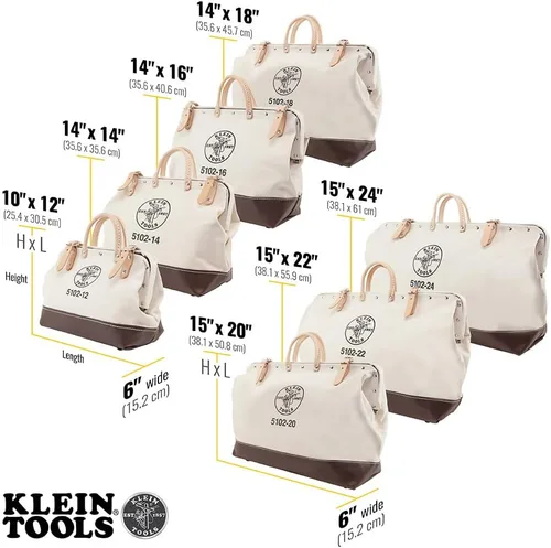 Vista 2 de Klein Tools 5102-12 Bolsa de herramientas resistente de lona natural, bolsa de herramientas portátil, bolsa multiusos con abertura amplia