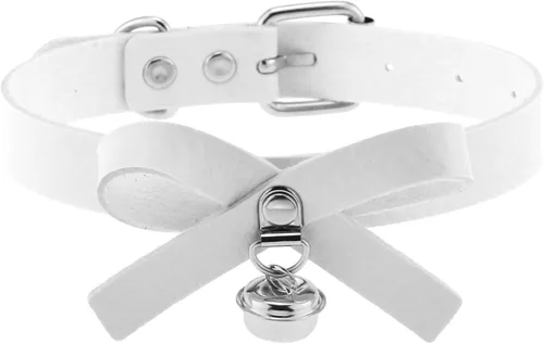 Vista 2 de Tosmifairy Gargantilla gótica de cuero para hombres y mujeres, collar de discoteca, cadena de aluminio, correa con mango de poliuretano