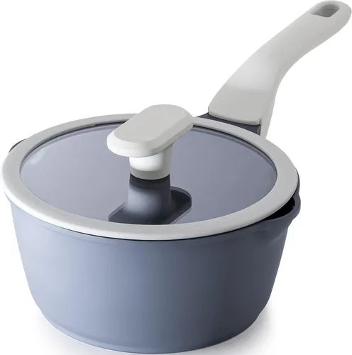 Vista 16 de PRICUSIS Cacerola antiadherente de cerámica con tapa, olla no tóxica de 1.3 cuartos de galón con boquillas de vertido, totalmente revestida, 100%
