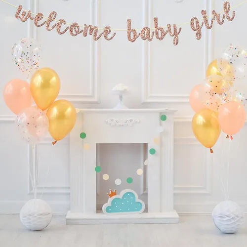 Vista 5 de Cartel de bienvenida para niña, con purpurina de oro rosa con una pequeña princesa, baby shower, revelación de género, decoración de fiesta AF