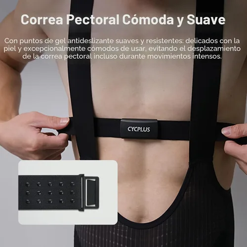 Vista 5 de CYCPLUS - Monitor de frecuencia cardíaca con correa para el pecho H2Pro, sensor de monitorización de frecuencia cardíaca Bluetooth ANT+ con batería