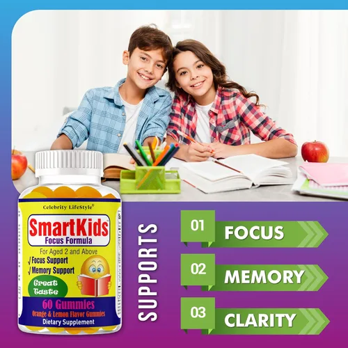 Vista 2 de SmartKids - Gomitas de refuerzo cerebral para niños y adolescentes, suplemento cerebral, vitaminas en gomitas para niños con enfoque cerebral, DHA