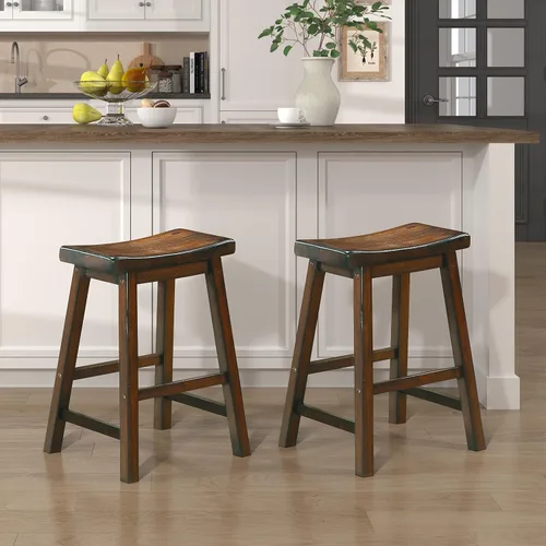 Vista 9 de Lexicon Finnian Saddle - Juego de 2 taburetes de madera maciza, taburetes de cocina para comedor, asientos de silla de mostrador sin brazos, Arena