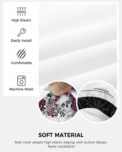 Vista 5 de Funda para silla de oficina, calavera de Halloween con rosa roja y negra, fundas para silla de oficina, funda elástica universal para silla