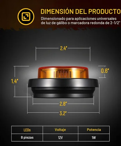 Vista 4 de Partsam 10 luces redondas ámbar de 2.5 pulgadas, 8 luces LED de marcador de remolque, luz de liquidación con coleta y ojales para cámper, caravana
