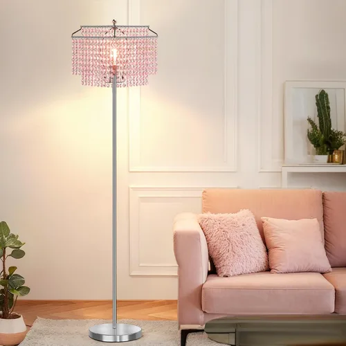 Vista 9 de Luvkczc Lámpara de pie de cristal, lámparas de pie modernas de 64 pulgadas de alto con pantalla de doble capa, interruptor de pie de encendido