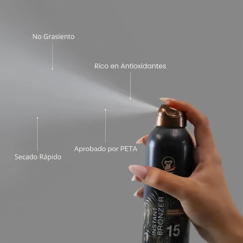 Vista 3 de Australian Gold - Protector solar en aerosol continuo con bronceador instantáneo SPF 15, brillo inmediato y secado rápido, amplio espectro