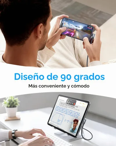 Vista 5 de Cable USB C de ángulo recto de 6 pulgadas, cable USB C corto de carga