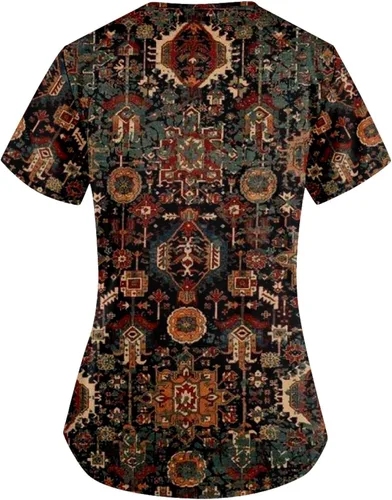 Vista 4 de Oggfader Uniforme de trabajo para mujer con bolsillos, cuello en V, manga corta, camisetas elásticas para enfermería
