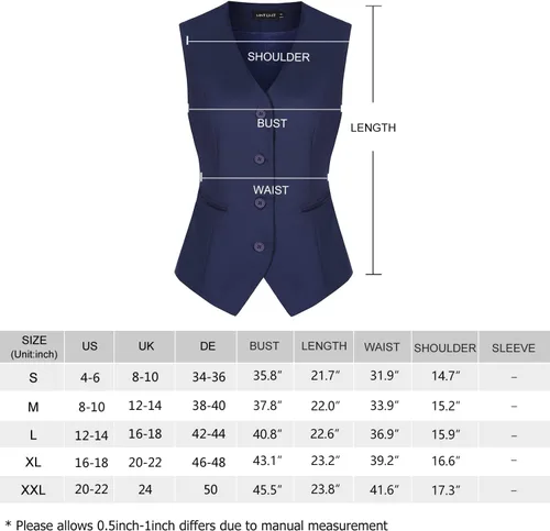 Vista 4 de MINTLIMIT Chaleco para mujer, totalmente forrado, con botones, cuello en V, formal, elegante, con bolsillos