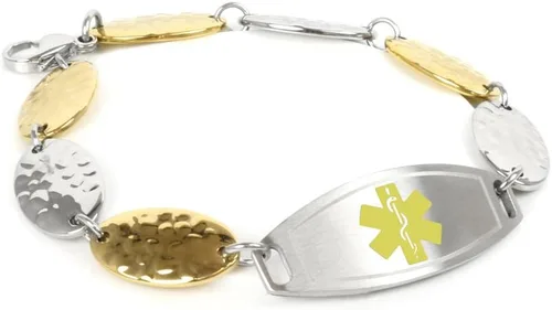 Vista 9 de Womens Medical ID Bracelet with Custom Engraving - 1.5cm Gold Tone Steel Petals