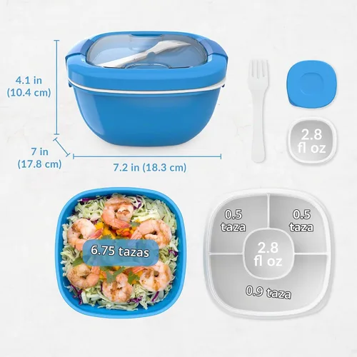 Vista 7 de Contenedor de almuerzo, ecológico y sin BPA de Bentgo Salad para ensaladas y otros aperitivos para llevar, Azul