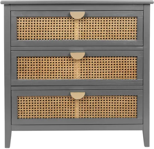 Vista 20 de ZeHuoGe Mesita de noche de ratán, mesa auxiliar con 2 cajones profundos, fusión moderna-rústica, gris, 22 pulgadas de ancho x 28.35 pulgadas de alto
