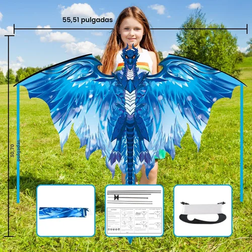 Vista 4 de Large Dragon Kite for Kids & Adults, Easy to Fly Outdoor Beach Park Kite