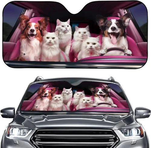 Vista 39 de Talayituse Parasol para parabrisas de automóvil, diseño de gato divertido 3D, ajuste universal, para automóvil, camión, SUV, bloquea el sol