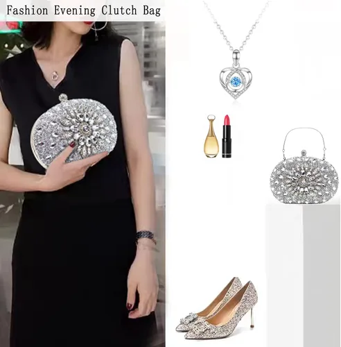 Vista 6 de Bolsos de mano de noche con diamantes de imitación para mujer, bolso de mano de boda, bolso de fiesta de novia, diamantes de graduación, bolsos