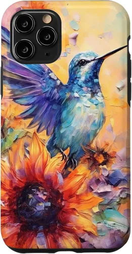 Vista 29 de Colorful Watercolor Sunflower Nature Purple Blue Hummingbird Case for iPhone 17
