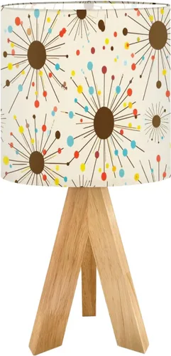 Vista 22 de Tripod Table Lamp Boho Vintage Flower Shape Stripe Circles Curved Lines Bedside Lamps Small Lamp Nightstand Lamp with Linen Lampshade Table Lamps