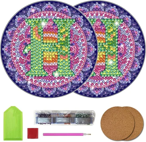 Vista 11 de Bysincy Juego de 2 posavasos de pintura de diamantes de 26 letras A-Z, 5D, arte de diamante, mosaico, alfabeto, kit por número para adultos y niños