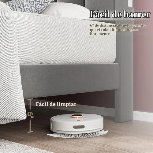 Vista 5 de CypBed Base de cama de tamaño matrimonial con luces LED de cabecero, cama matrimonial tapizada de terciopelo, cama matrimonial con plataforma