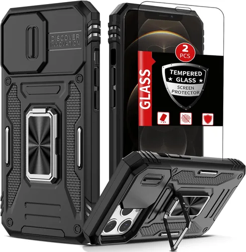 Vista 10 de Funda para iPhone 12 Pro Max con 2 protectores de pantalla, cubierta deslizante integrada para cámara para 12Pro Max, funda para teléfono