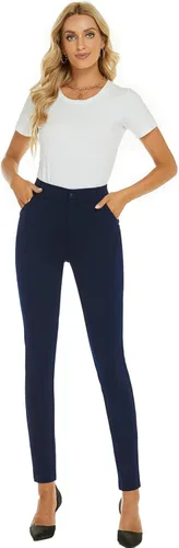 Vista 5 de Pantalones de trabajo elásticos cómodos y ajustados de cintura alta para mujer con bolsillos