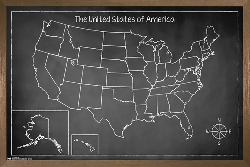 Vista 11 de Trends International Chalk Map - Póster de pared de Estados Unidos, 14.725 x 22.375 pulgadas, versión enmarcada de madera de granero Versión