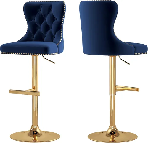 Vista 24 de Juego de 2 taburetes de bar giratorios de terciopelo con respaldo copetudo y base dorada, beige Adjustable Counter Height Barstools with Soft