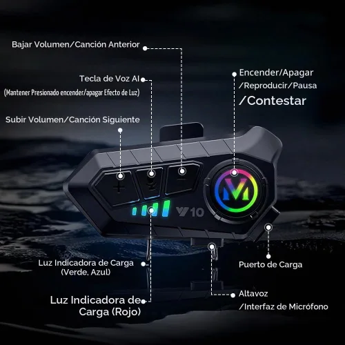 Vista 6 de Auriculares Bluetooth para Casco de Motocicleta, Auriculares Inalámbricos Bluetooth 5.3 para Exteriores con Altavoces, Cancelación de Ruido