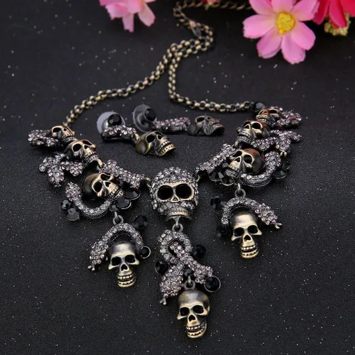 Vista 3 de EVER FAITH Austrian Crystal Halloween Skull Snake Necklace Earrings Set