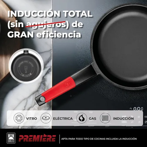 Vista 4 de BRA Juego de sartenes antiadherentes de aluminio fundido de 7.9-9.4 in rojo [Exclusivo de Amazon]
